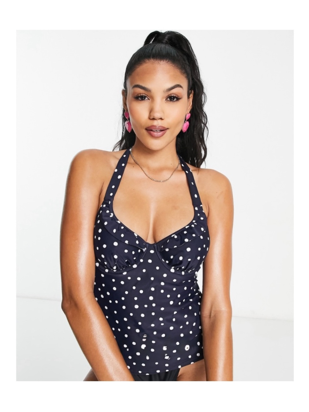 Figleaves nwt size 34d sorrento underwired halter tankini top in ink spot navy